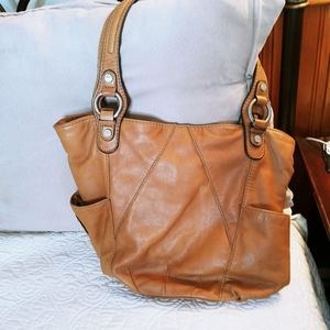 Tignanello Saddle Tan Leather Shoulder Bag w/Double Straps